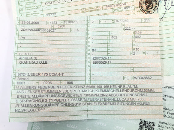 Aprilia SL 1000 Falco PA [2000] - Marco con papeles