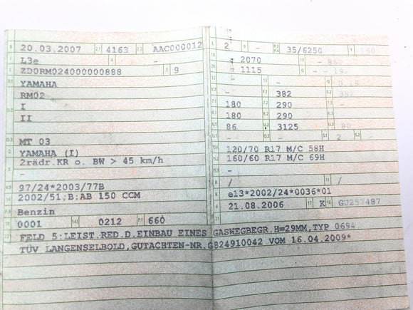 Yamaha MT 03 RM02 [2007] - Rahmen Fahrgestell Hauptrahmen mit Papieren
