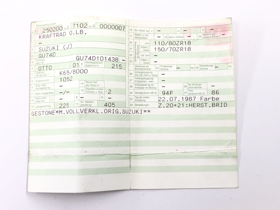 Suzuki GSX R 1100 GU74D [1987] - Châssis principal avec papiers