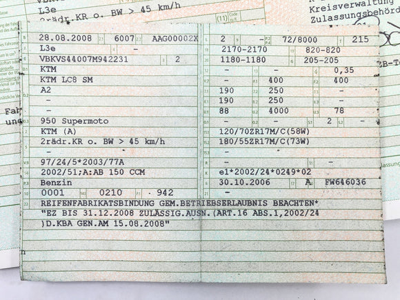 KTM 950 SM LC8 [2008] - Ramka z papierami