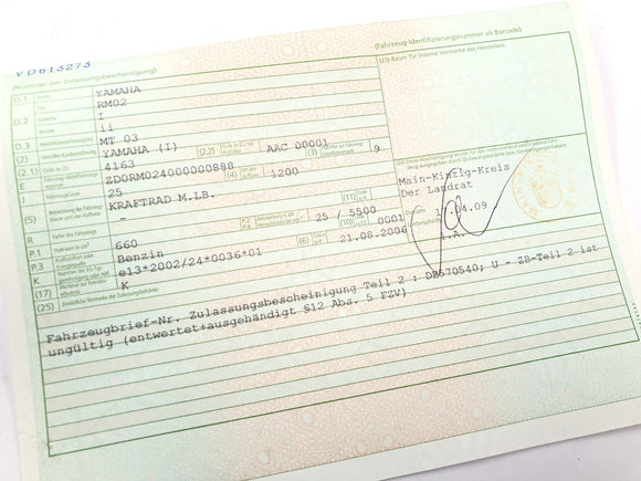 Yamaha MT 03 RM02 [2007] - Rahmen Fahrgestell Hauptrahmen mit Papieren