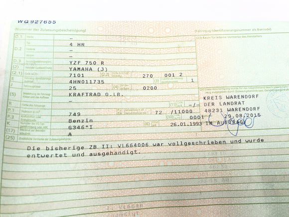 Yamaha YZF 750 R 4HN [1995] - Rahmen mit Papieren