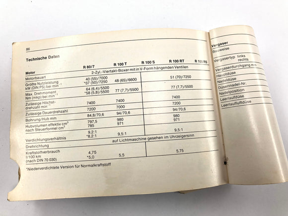 BMW R 100 S - Bordbuch Handbuch Betriebsanleitung