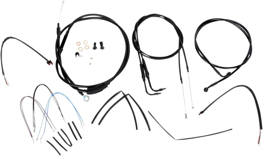 harley davidson flstf [BURLY BRAND] - Täydellinen musta vinyyli ohjaustangon kaapeli/linjasarja Ape Hangerille