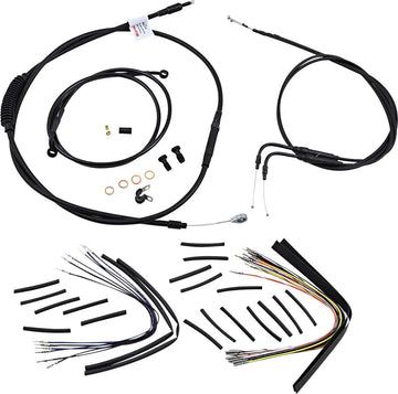 Harley Davidson FXST [BURLY BRAND] - Kit complet de câbles/lignes de guidon en vinyle noir pour cintres Ape - 0