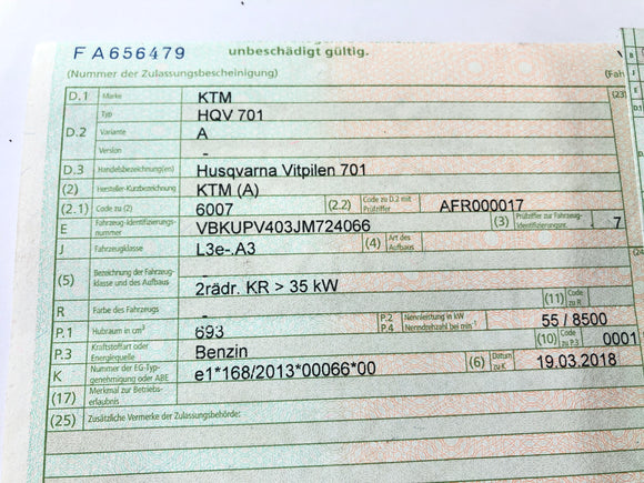 Husqvarna 701 Vitpilen [2018] - Kader met papieren