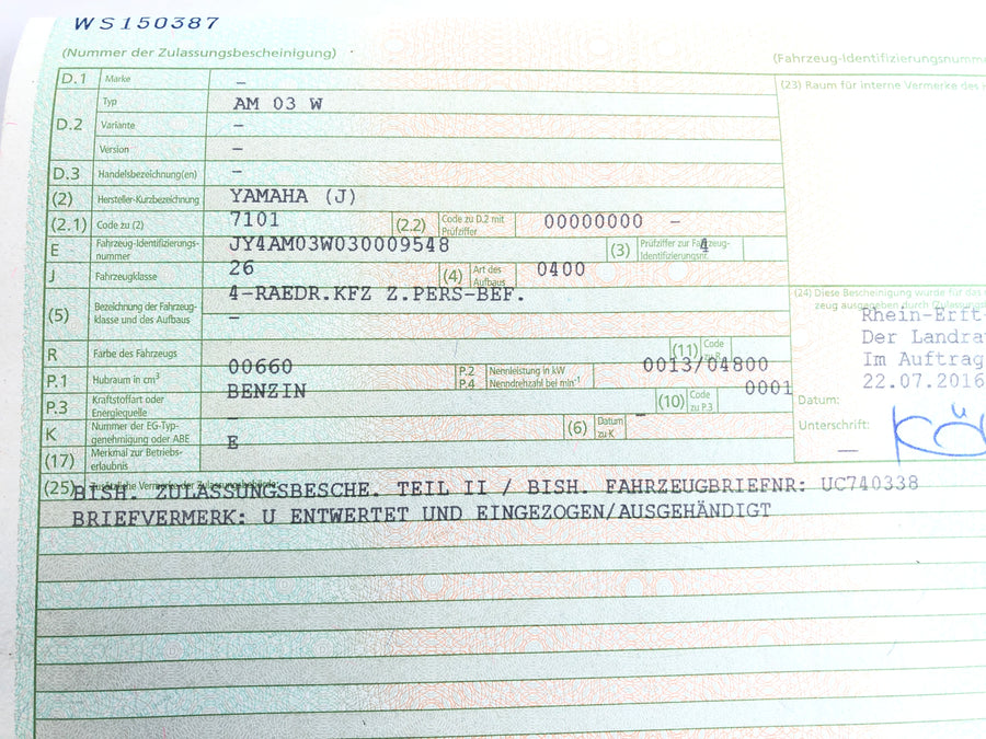 Yamaha Grizzly 660 AM03W [2003] - Frame con documenti